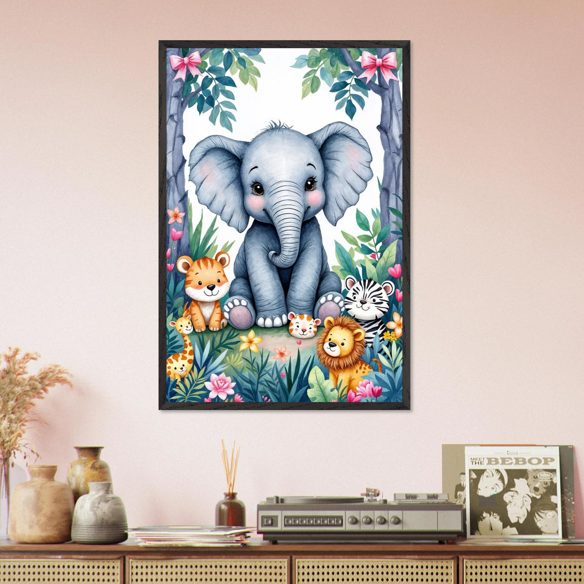 Nursery Gift – Jungle Friends Poster - Black frame - Wooden Framed Posters