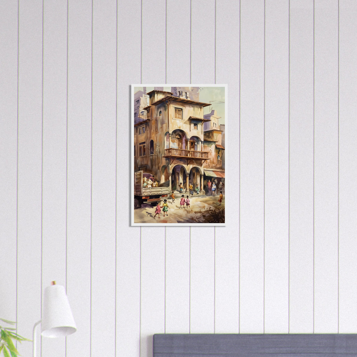 Urban Tapestry - Architectural Watercolor Print - White frame 40x60 cm 16x24″ - Wooden Framed Posters