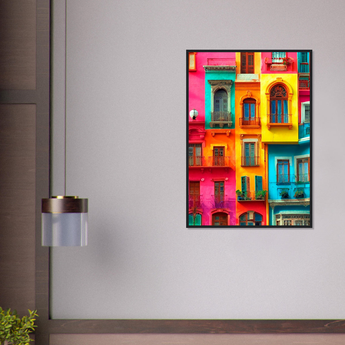 Vibrant Dreams - Colorful Cityscape Art - - Wooden Framed Poster