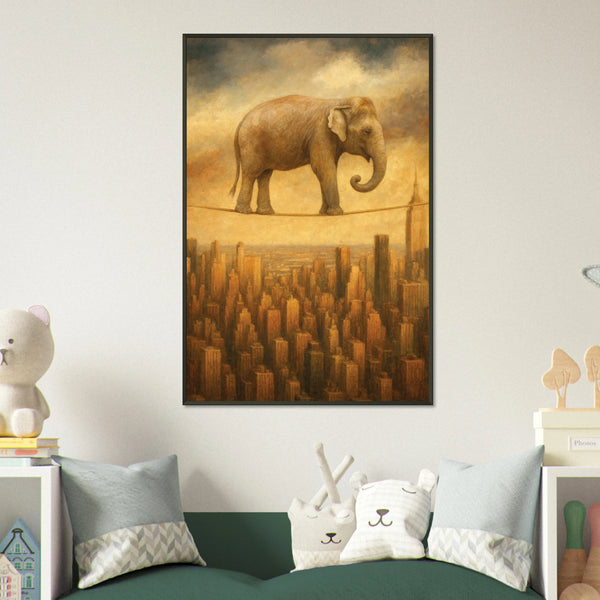 Give Big Dreams – Elephant on Wire Metal Framed Poster - - Metal Framed Posters