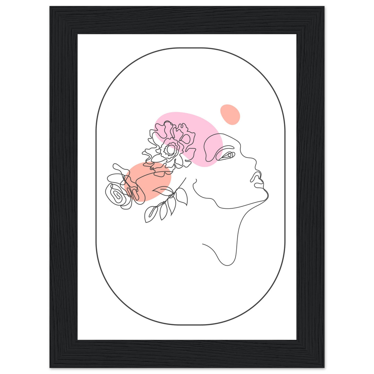 Ethereal Blossom Muse - Framed Line Art Poster - 13x18 cm 5x7″ Black frame - Wooden Framed Posters