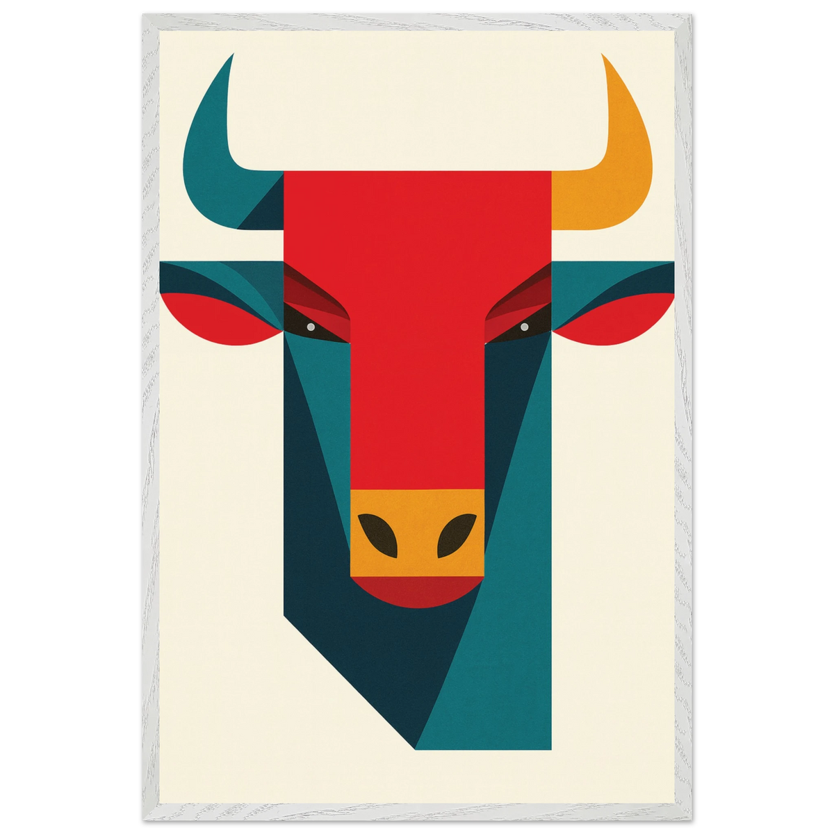 Geometric Bull Wooden Framed Poster – Modern Art Gift - White frame - Wooden Framed Posters