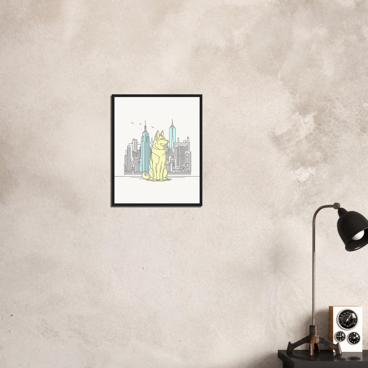 Urban Companion - Dog and Cityscape Art - - Wooden Framed Posters