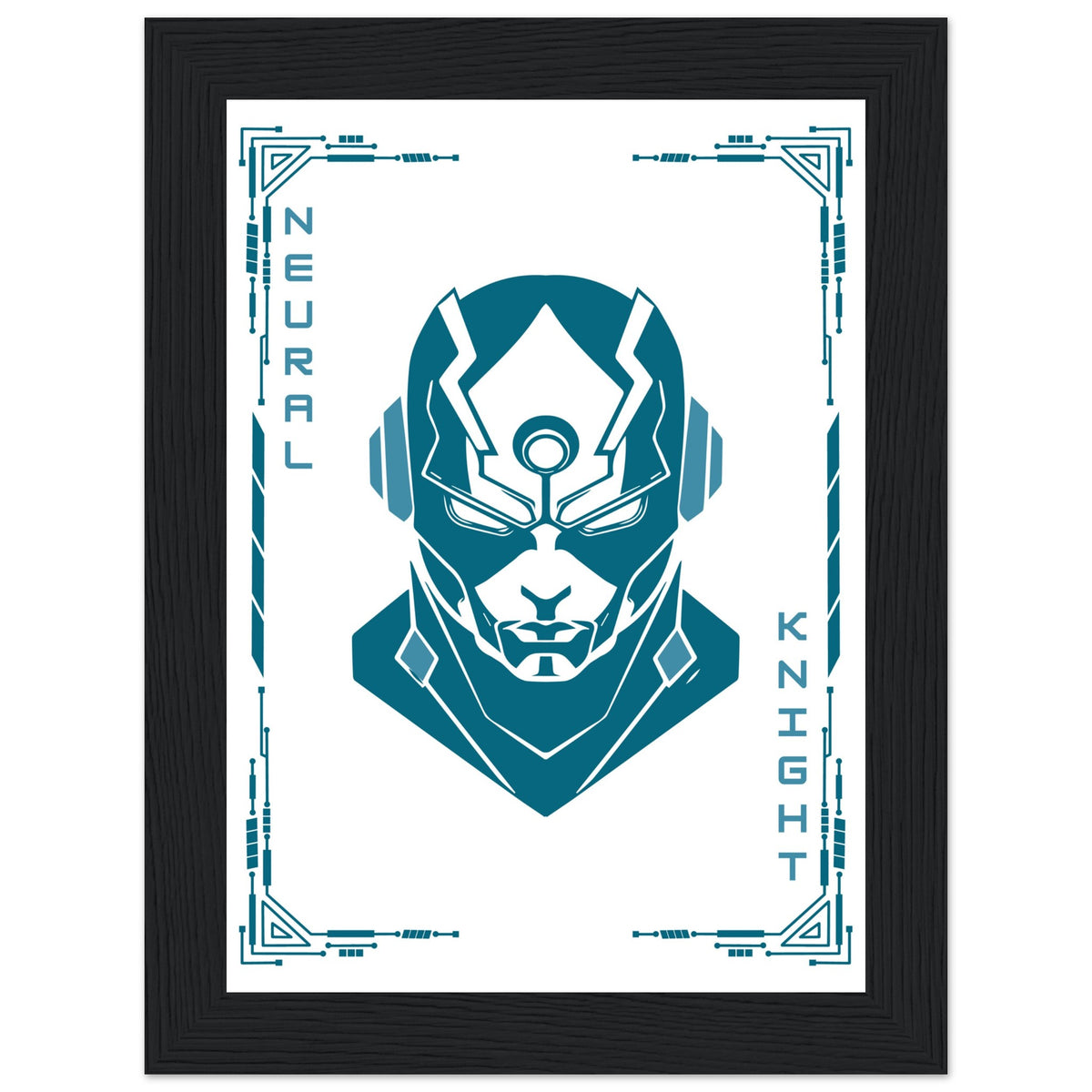 Transform Your Space - "Proton, Neural, Quantum Knights" Poster Set - 13x18 cm 5x7″ Black frame Neural Knight - Wooden Framed Posters