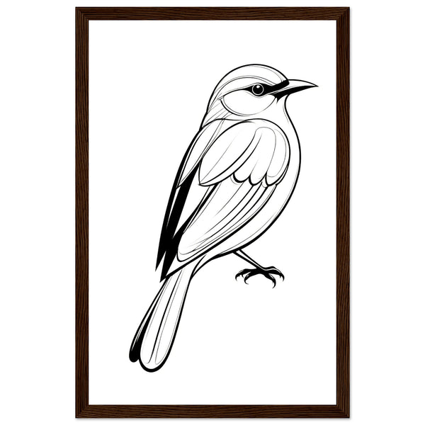 Serenity in Lines - Framed Bird Poster - 28x43 cm XL (11x17″) Dark wood frame - Framed Posters