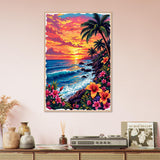 Ocean Waves & Paradise Flowers - A Sunset Dream - Wood frame - Framed Posters