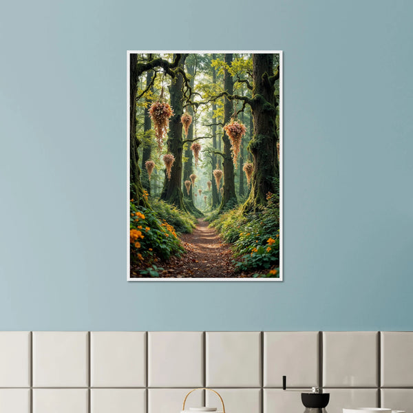 Hanging Blooms – Framed Poster Gift for Gardeners - White frame - Wooden Framed Posters