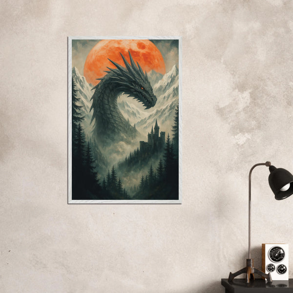 Blood Moon Dragon – Wooden Framed Poster Gift - - Wooden Framed Posters