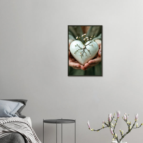 Growth of Love - Heart & Flower Print - 40x60 cm 16x24″ - Metal Framed Posters