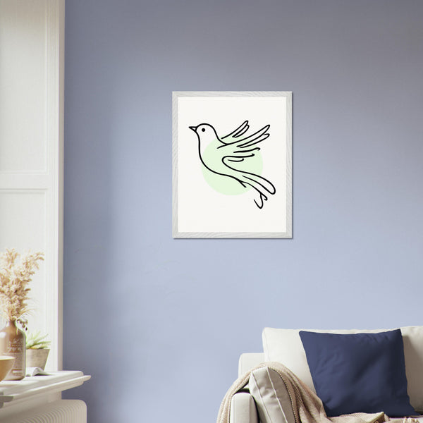 Grace in Flight - Bird Line Art Wooden Framed Poster - 40x50 cm 16x20″ White frame - Wooden Framed Posters