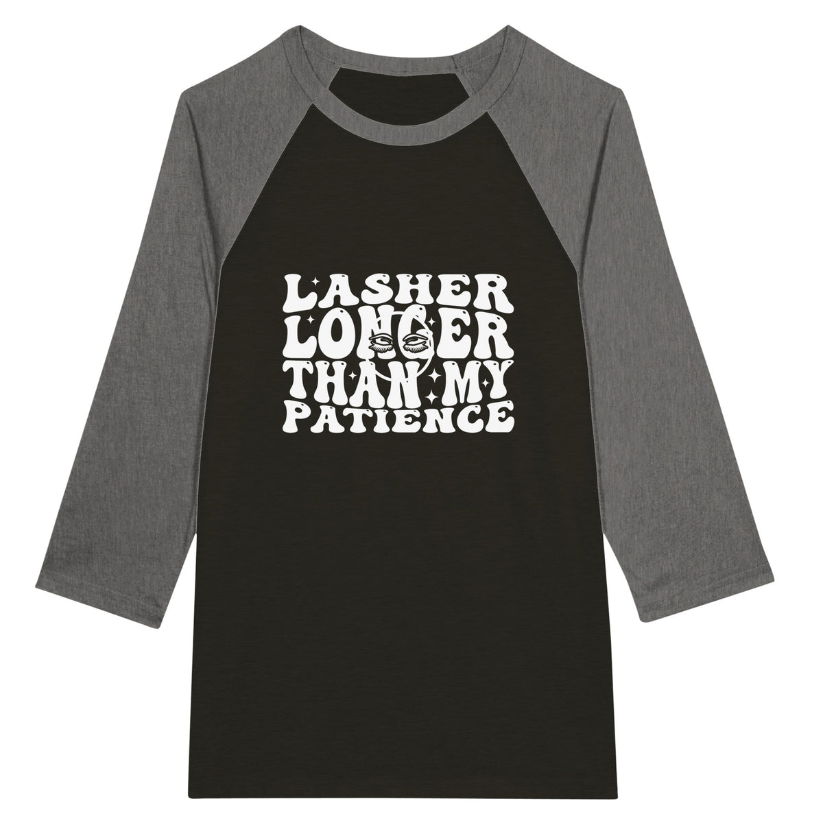 Patience & Lashes - Unisex 3/4 sleeve Raglan T-shirt - Black Deep Heather -