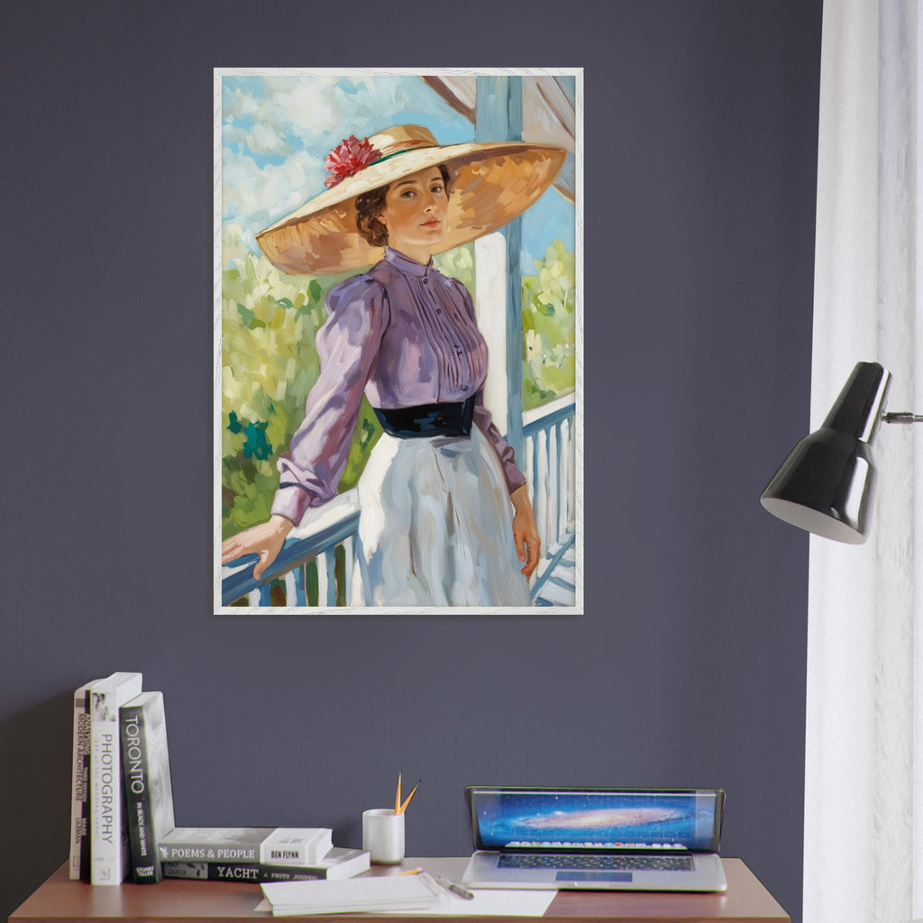 Summer Elegance - Portrait of a Lady in a Sun Hat - White frame - Framed Posters