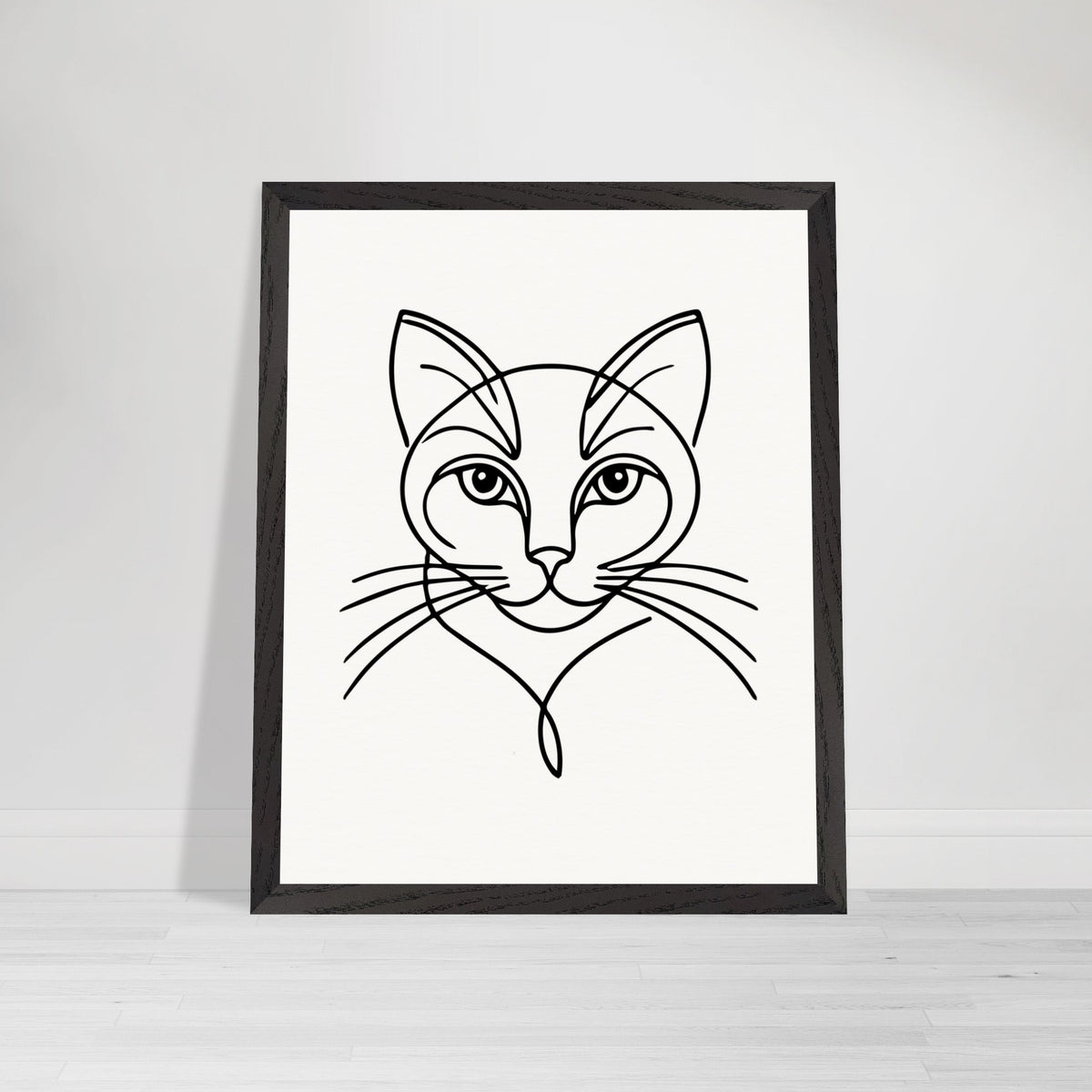 Timeless Cat Line Art - Natural Wood Framed Elegance - 40x50 cm 16x20″ Black frame - Wooden Framed Posters