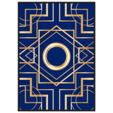 Art Deco Elegance - Blue & Gold Geometric Framed Print - 70x100 cm 28x40″ Black frame - Wooden Framed Posters