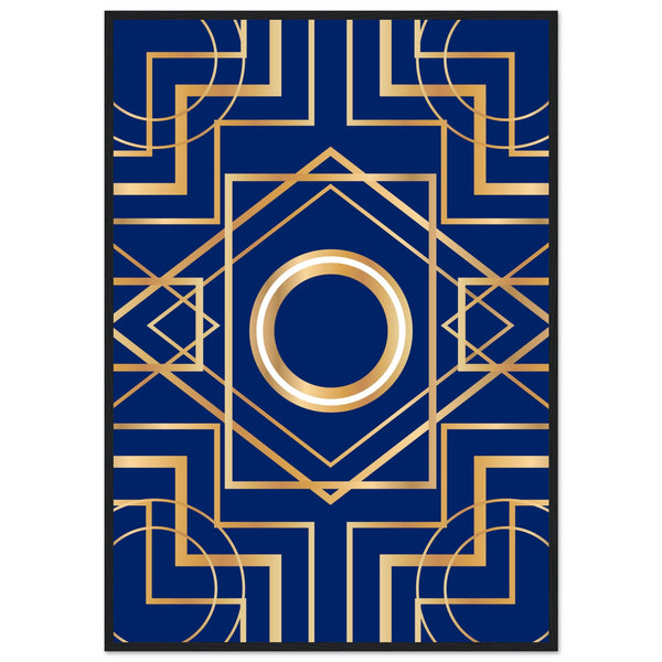 Art Deco Elegance - Blue & Gold Geometric Framed Print - 70x100 cm 28x40″ Black frame - Wooden Framed Posters