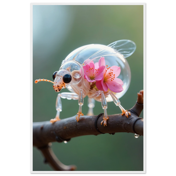 Glass Ladybug - Floral Whimsy Framed Poster - - Wooden Framed Posters