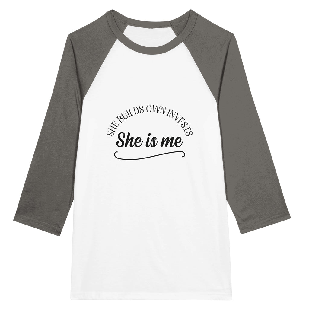 Empowerment in Style - Unisex 3/4 Sleeve Raglan T-shirt - White and Asphalt - T-shirts