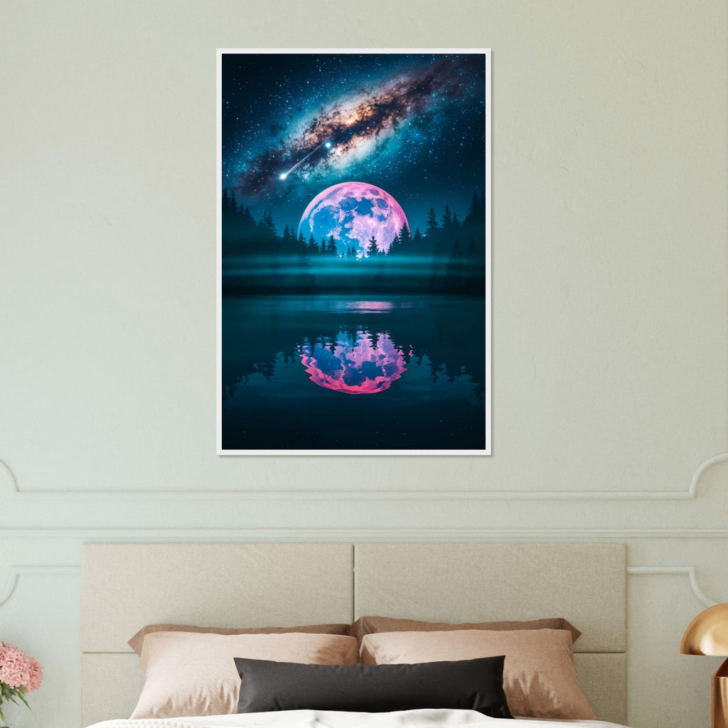 Tranquil Moonscape - Framed Galaxy Artwork - White frame 60x90 cm 24x36″ - Wooden Framed Posters