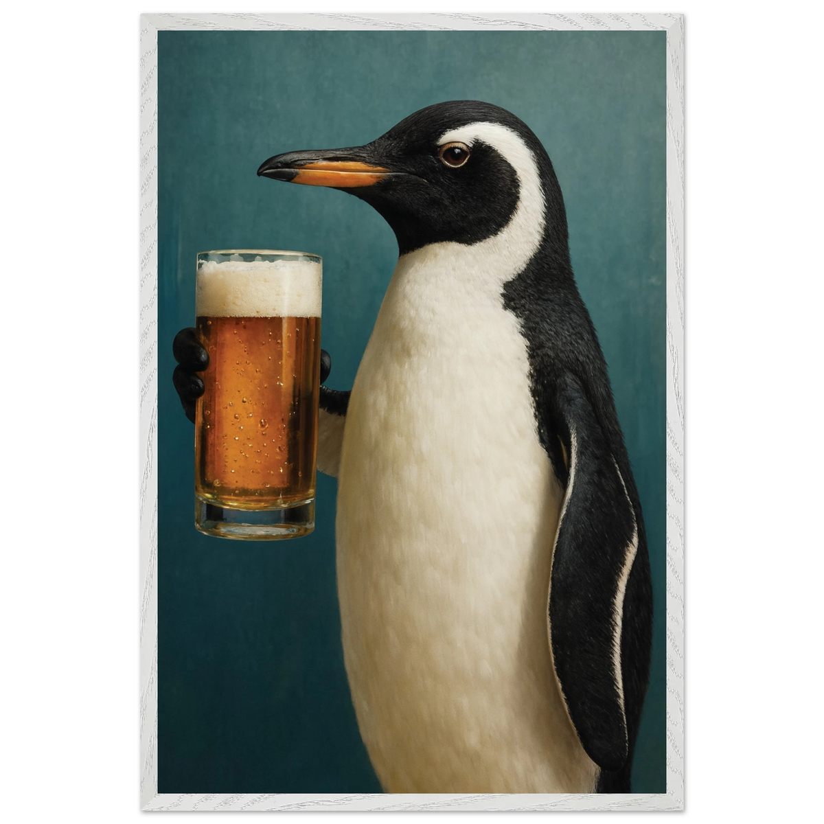 Chill Penguin Wooden Frame – Perfect Gift for Beer Lovers - White frame - Wooden Framed Posters