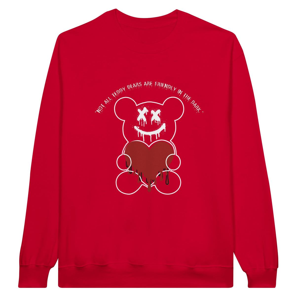 Heartfelt Warning - Unfriendly Teddy - Red - Crewneck Sweatshirts