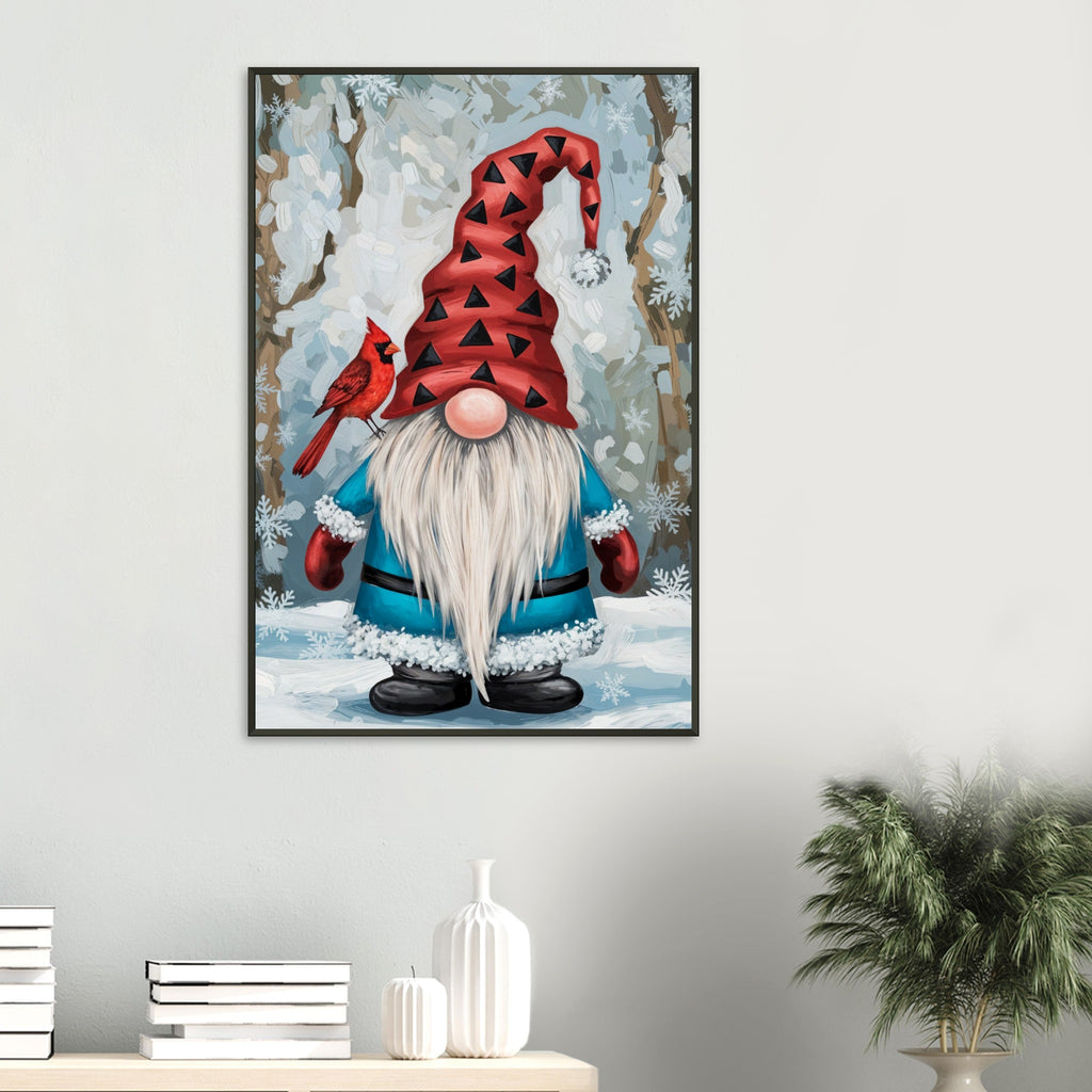 Winter Whimsy - Gnome and Cardinal Delight - 60x90 cm 24x36″ - Framed Posters