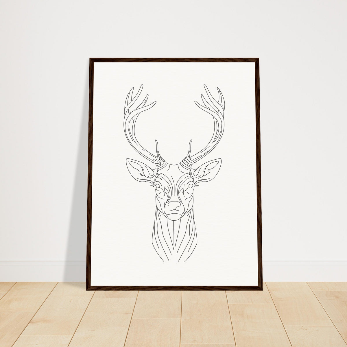 Nature's Grace - Deer Illustration - 45x60 cm 18x24″ Dark wood frame - Wooden Framed Posters