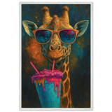 Trendy Giraffe Art – Colorful Wooden Frame Gift - White frame - Wooden Framed Posters