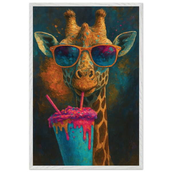 Trendy Giraffe Art – Colorful Wooden Frame Gift - White frame - Wooden Framed Posters