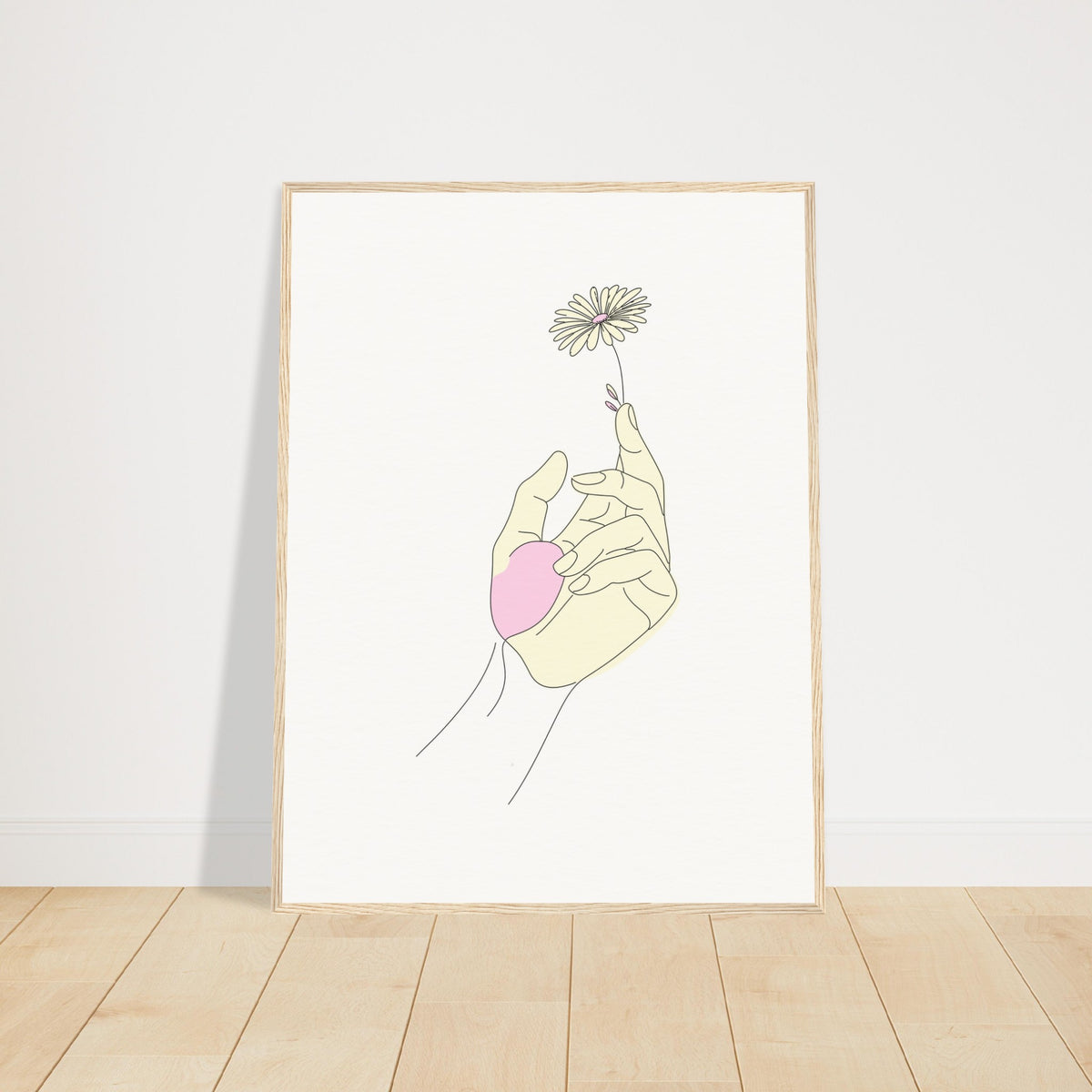 Artistic Grace - Hand & Flower Poster in Pine Wood Frame - 60x80 cm 24x32″ Wood frame - Wooden Framed Posters