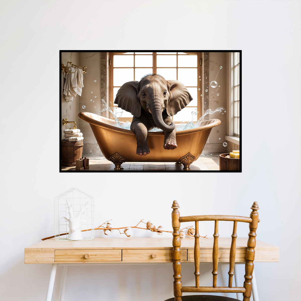 Elephant’s Playful Bath Escape - - Framed Posters