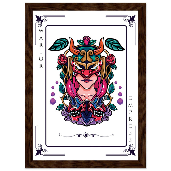 Artistry Unleashed - Warrior, Sacred Bull, and Tiger Spirit - A4 21x29.7 cm 8x12″ Dark wood frame Warior Empress - Wooden Framed Posters