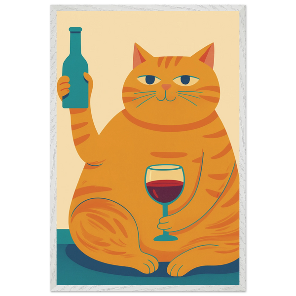 Cheers Cat Framed Poster – Gift Fun & Feline Charm - - Wooden Framed Posters