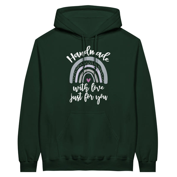 Handmade with Love - Rainbow Text Unisex Hoodie - Forest Green - Hoodies