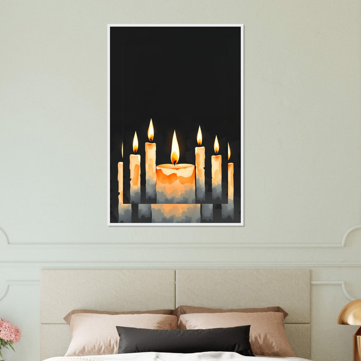 Candlelight Dreams - Serene Candle Framed Print - White frame 60x90 cm 24x36″ - Wooden Framed Posters
