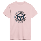 On the Open Road - Retired Trucker Tee - Light Pink - Print Material