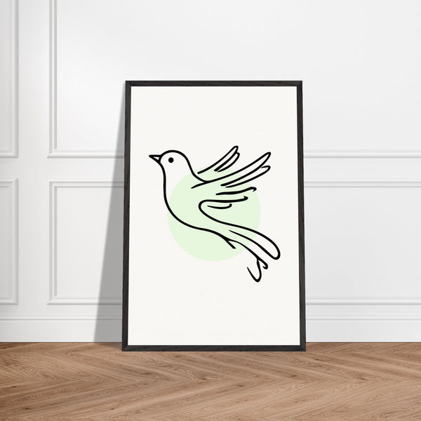 Grace in Flight - Bird Line Art Wooden Framed Poster - - Wooden Framed Posters