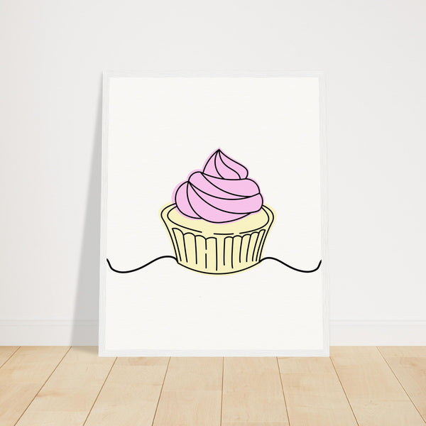 Cupcake Delight - Minimalist Pink Frosting Art - 40x50 cm 16x20″ White frame - Wooden Framed Posters