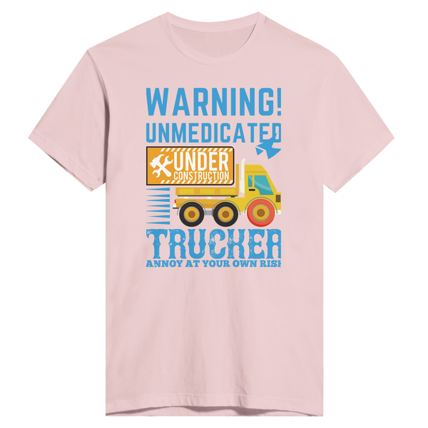 Proceed with Caution - Unmedicated Trucker Warning Tee - Light Pink - Print Material