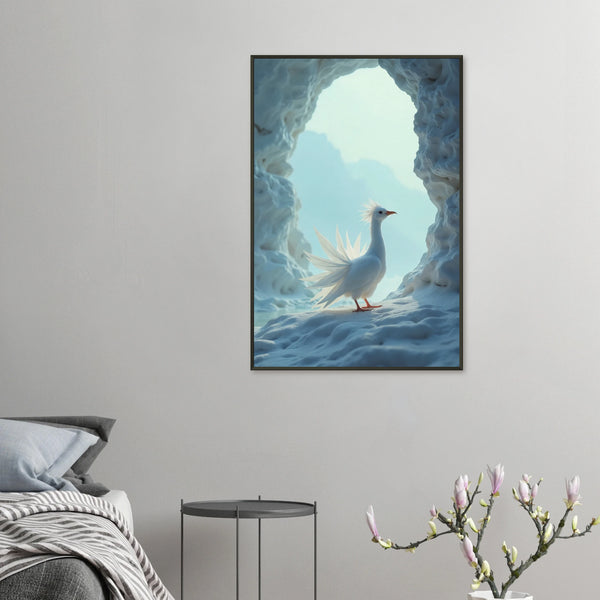 Icy Grace - White Bird in Cave Framed Poster - 60x90 cm 24x36″ - Metal Framed Posters