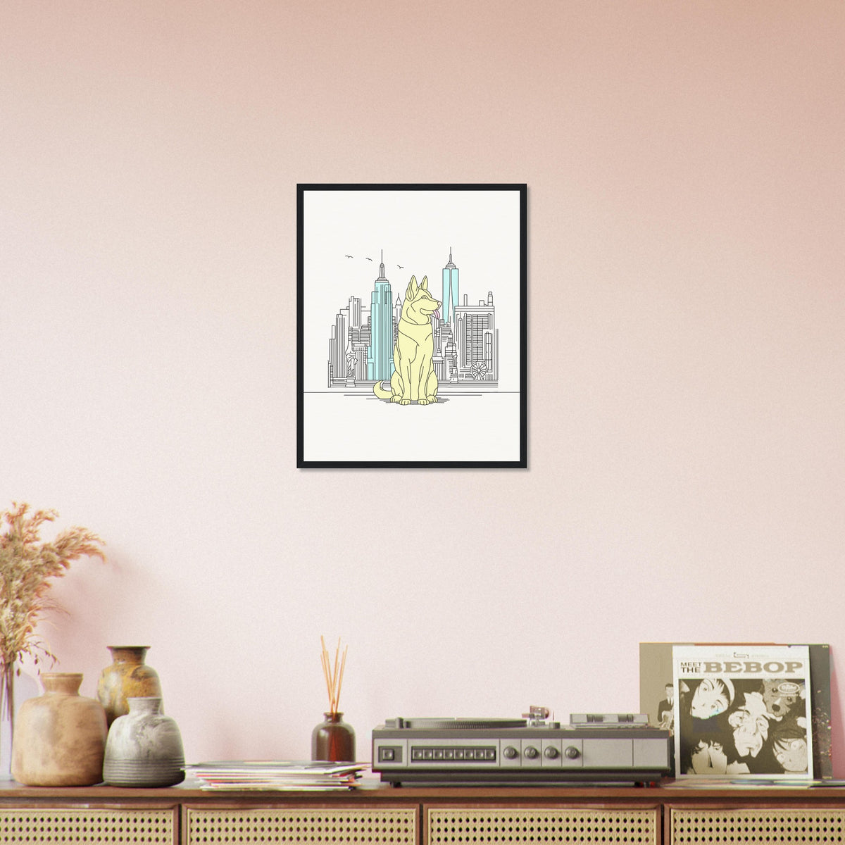 Urban Companion - Dog and Cityscape Art - - Wooden Framed Posters