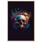 Nature’s Duality - Vibrant Flowers and Skull - 60x90 cm 24x36″ Wood frame - Wooden Framed Posters