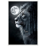 The Moonlit Guardian - Lion and Deer Framed Art - - Framed Posters