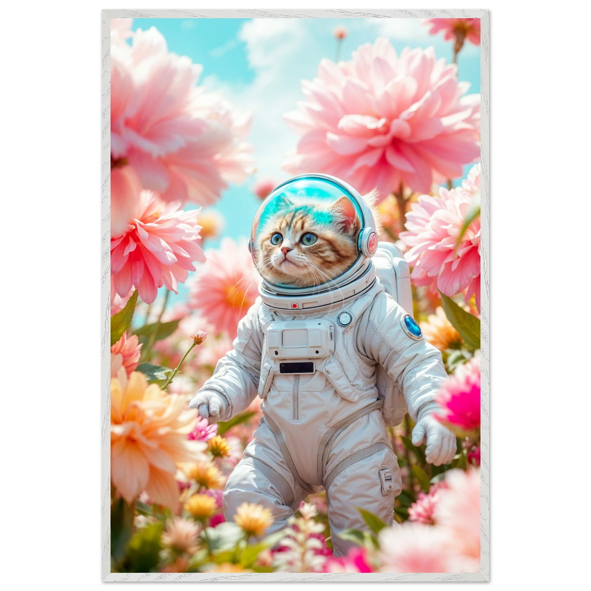 Whimsical Astronaut Cat – Framed Poster for Cat Moms - - Wooden Framed Posters