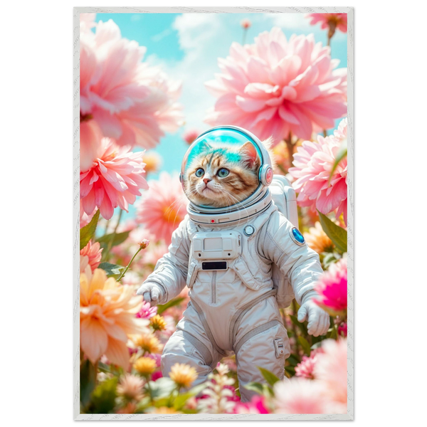 Whimsical Astronaut Cat – Framed Poster for Cat Moms - - Wooden Framed Posters