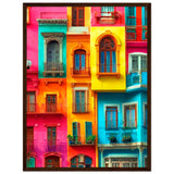 Vibrant Dreams - Colorful Cityscape Art - 45x60 cm 18x24″ Dark wood frame - Wooden Framed Poster