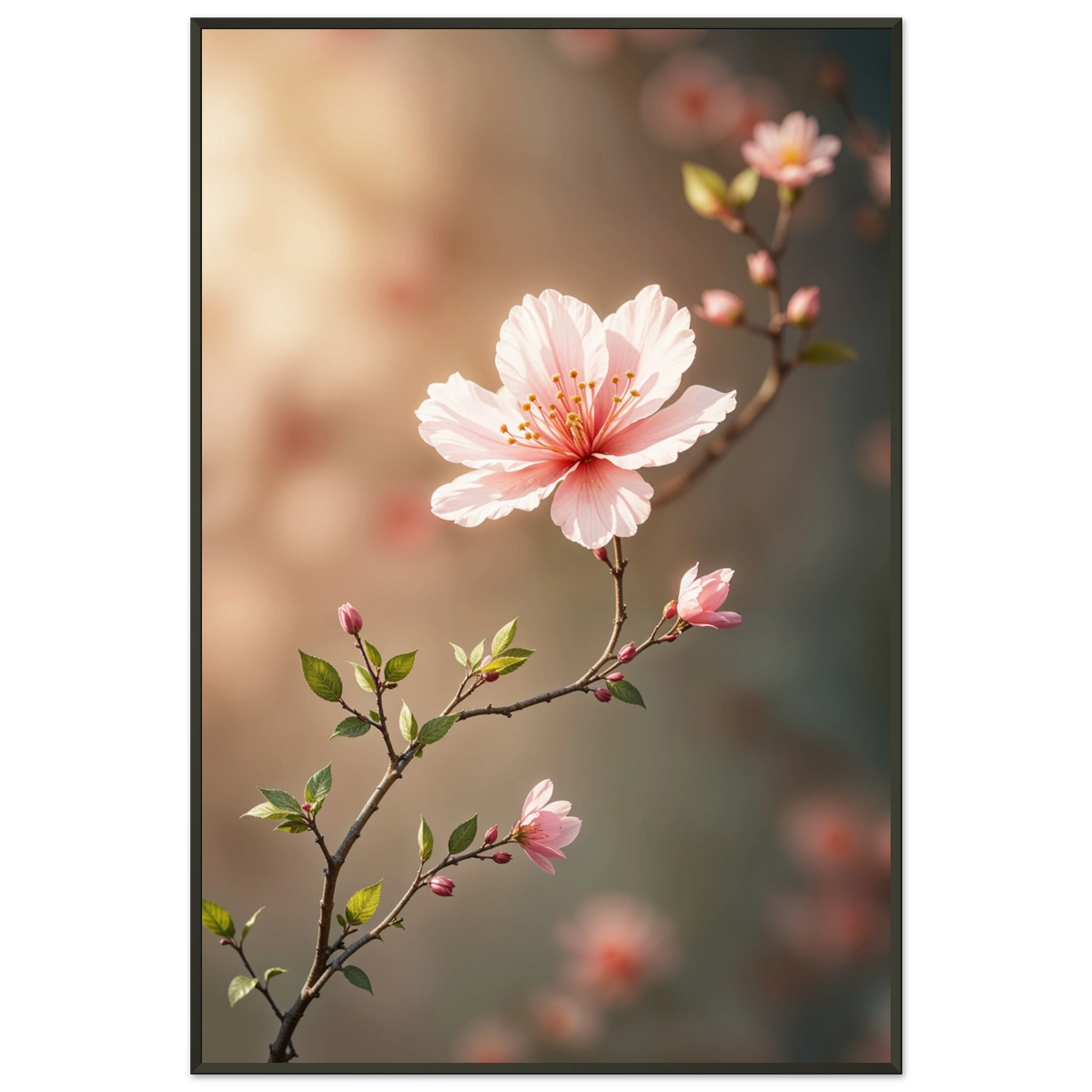 Blossom Whisper - Serene Cherry Blossom Framed Art - - Metal Framed Posters