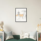 Serene Japanese Elegance - Framed Line Art - - Wooden Framed Posters