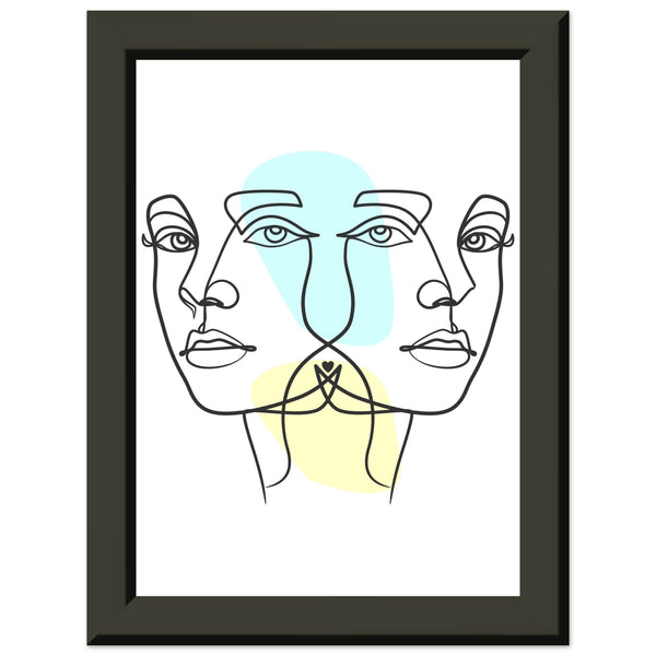 Twins in Harmony - Minimalist Faces with Pastel Touch - 13x18 cm 5x7″ - Metal Framed Posters