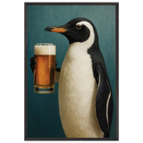 Chill Penguin Wooden Frame – Perfect Gift for Beer Lovers - Black frame - Wooden Framed Posters