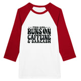 Caffeine & Sarcasm Raglan - For the Bold and Witty - White and Red - T-shirts